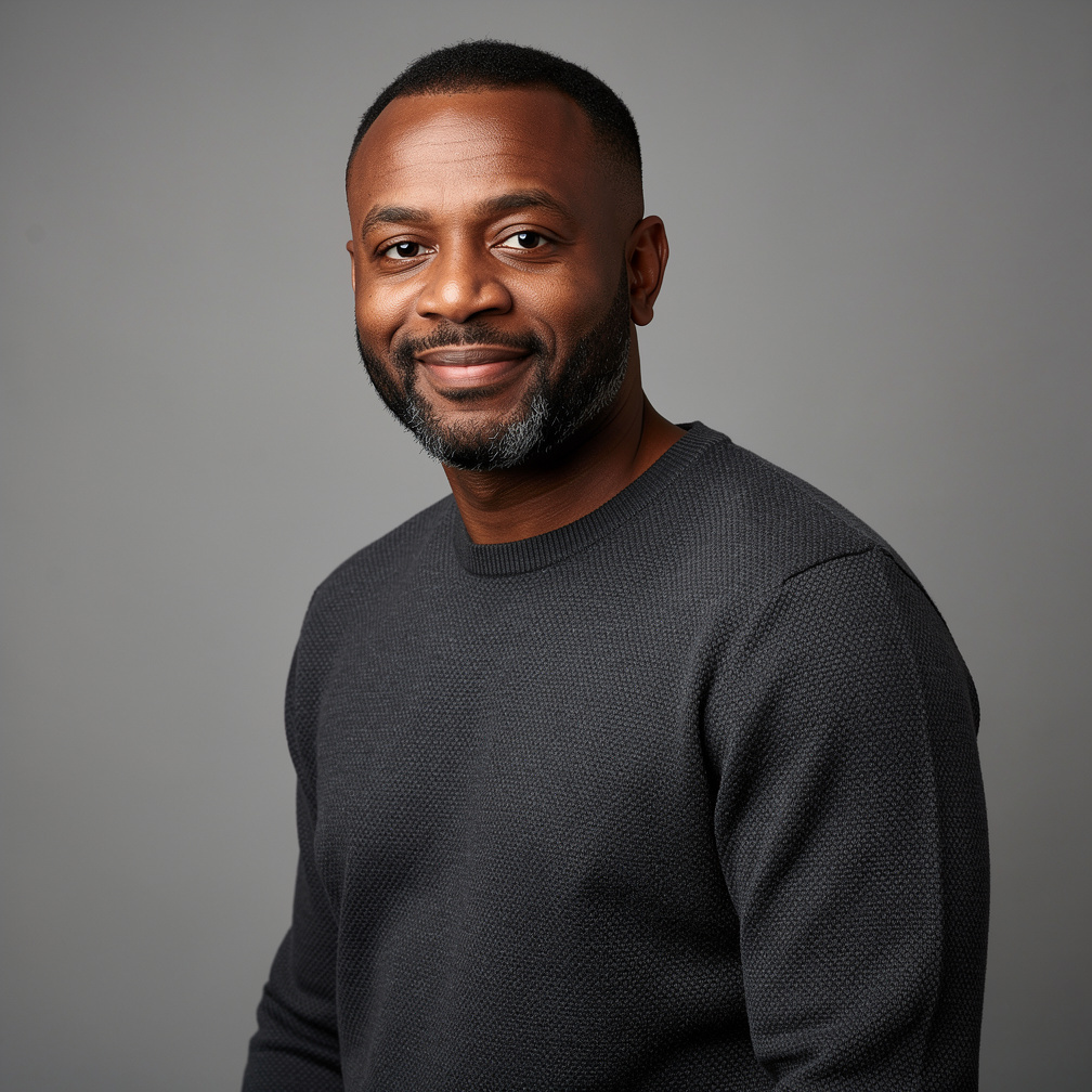 Portrait of a Black British man, studio technical director, in a studio